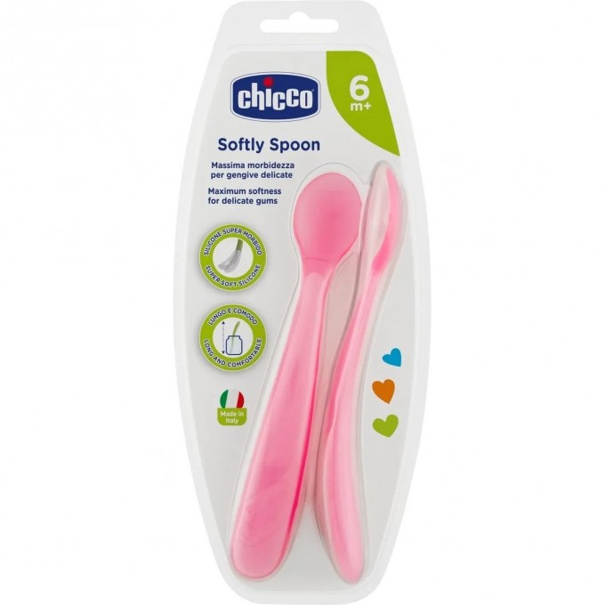Ложка мягкая CHICCO силиконовая, 6+, розовая (2шт) 00006828110000