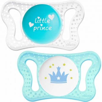 Пустышка CHICCO MICRO для принца, силиконовая, 0-2 мес., 2 шт., корона/нейтральный