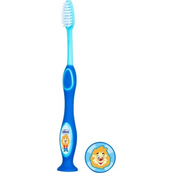 Зубная щетка детская для чистки зубов CHICCO (голубая/зеленая), 3-6 лет